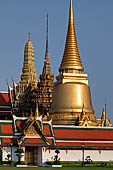 Bangkok Grand Palace, approaching the Wat Phra Keow (temple of the Emerald Buddha) from the east, with the big gilded chedi on the foreground. 